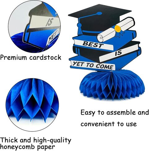 2024 Graduation Party Decorations 9Pcs, Navy Blue Graduation Honeycomb Centerpieces, Congrats Grad Table Toppers for Graduation Party, Black and Blue Class of 2024 Graduation Party Table Sign in Kuwait