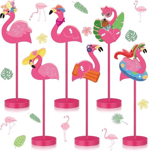 6 Pcs Flamingo Wood Tall Standing Block Set Summer Pink Flamingo Table Sign Tropical Bird Table Centerpieces Toppers for Home Office Desk Tier Tray Decor Party Supplies in Saudi Arabia