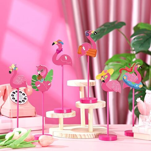6 Pcs Flamingo Wood Tall Standing Block Set Summer Pink Flamingo Table Sign Tropical Bird Table Centerpieces Toppers for Home Office Desk Tier Tray Decor Party Supplies in Saudi Arabia