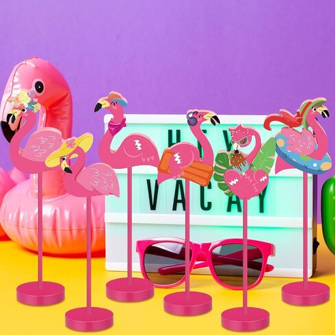 6 Pcs Flamingo Wood Tall Standing Block Set Summer Pink Flamingo Table Sign Tropical Bird Table Centerpieces Toppers for Home Office Desk Tier Tray Decor Party Supplies in Saudi Arabia