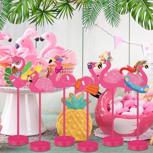 6 Pcs Flamingo Wood Tall Standing Block Set Summer Pink Flamingo Table Sign Tropical Bird Table Centerpieces Toppers for Home Office Desk Tier Tray Decor Party Supplies in Saudi Arabia