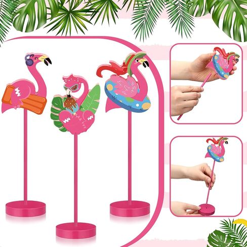 6 Pcs Flamingo Wood Tall Standing Block Set Summer Pink Flamingo Table Sign Tropical Bird Table Centerpieces Toppers for Home Office Desk Tier Tray Decor Party Supplies in Saudi Arabia