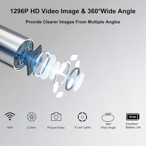 إزالة شمع الأذن، منظف الأذن مع كاميرا عالية الدقة 1296 بكسل، مجموعة تنظيف شمع الأذن مع 6 ملاعق أذن، أداة إزالة شمع الأذن مع مجموعة 8 قطع، كاميرا أذن لأجهزة iOS وiPadOS وAndroid (أسود) in Kuwait