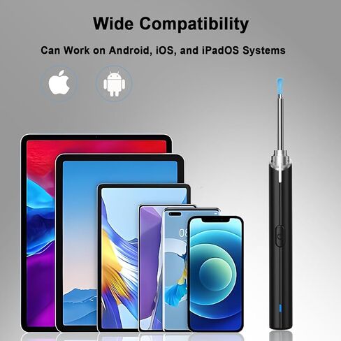 إزالة شمع الأذن، منظف الأذن مع كاميرا عالية الدقة 1296 بكسل، مجموعة تنظيف شمع الأذن مع 6 ملاعق أذن، أداة إزالة شمع الأذن مع مجموعة 8 قطع، كاميرا أذن لأجهزة iOS وiPadOS وAndroid (أسود) in Kuwait