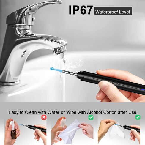 إزالة شمع الأذن، منظف الأذن مع كاميرا عالية الدقة 1296 بكسل، مجموعة تنظيف شمع الأذن مع 6 ملاعق أذن، أداة إزالة شمع الأذن مع مجموعة 8 قطع، كاميرا أذن لأجهزة iOS وiPadOS وAndroid (أسود) in Kuwait