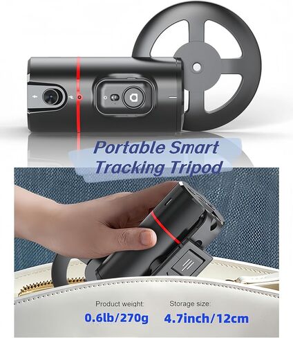 【2 Lights】 360°Rotation Face Auto Tracking Tripod 4''-7'' Phone Holder with Remote Selfie Stick,No App,Gesture Control, for Vlog,Tiktok, Compatible with iPhone Android. FA-CE 2(Light) in Kuwait