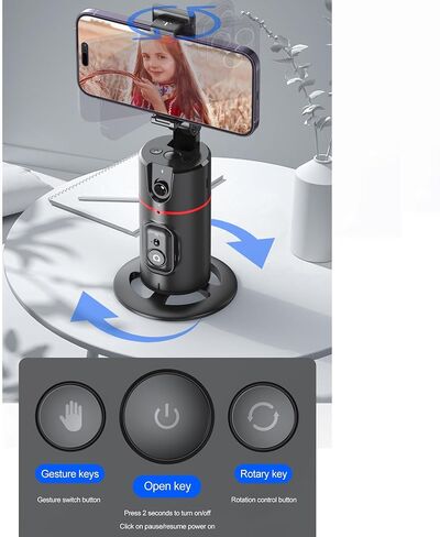 【2 Lights】 360°Rotation Face Auto Tracking Tripod 4''-7'' Phone Holder with Remote Selfie Stick,No App,Gesture Control, for Vlog,Tiktok, Compatible with iPhone Android. FA-CE 2(Light) in Kuwait