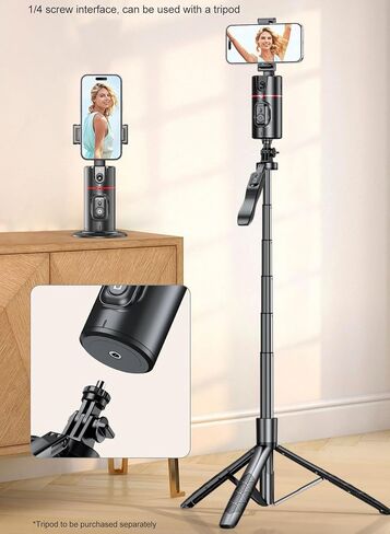 【2 Lights】 360°Rotation Face Auto Tracking Tripod 4''-7'' Phone Holder with Remote Selfie Stick,No App,Gesture Control, for Vlog,Tiktok, Compatible with iPhone Android. FA-CE 2(Light) in Kuwait