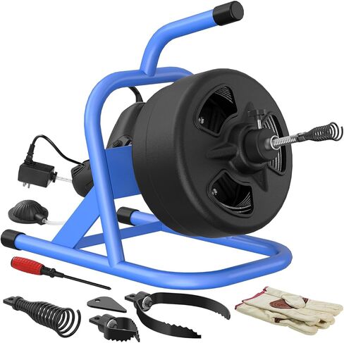 POPULO 50FT×5/16" Drain Cleaner Machine, Electric Drain Auger Drain Snake 50 Ft, For 1"-3" Pipe. With 4 Cutters, Air Foot Switch. in Kuwait