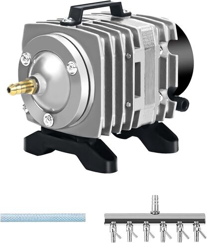 SUNWEN Commercial Air Pump 18/25/46 Watt Single Outlet, 6/8 Valve Manifold for Aquarium, Fish Tank, Fountain, Pond & Hydroponics, 396/635/1030 GPH, Silver/Blue in Kuwait