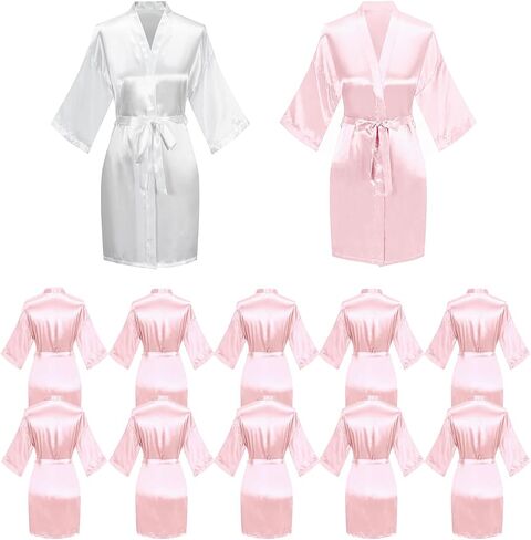 12 Pcs Bride Bridesmaids Robe Set Kimono Robes for Women Lightweight Bridal Satin Robe For Wedding Birthday Party in Saudi Arabia