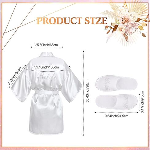 Jiuguva 2 Pcs Bridal Wedding Slippers Robe Set Bridal Satin Robe Bride Robe White Bride Slippers for Bachelorette Party in Saudi Arabia
