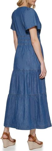 Tommy Hilfiger Women's Tiered Split Neck Short Sleeve Dress, Medium Benson in Saudi Arabia