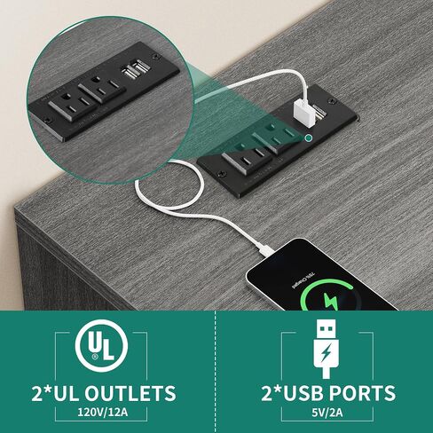 YITAHOME Wood File Cabinet, 3 Drawer Mobile Lateral Filing Cabinet, Storage Cabinet Printer Stand with Charging Station and Led Light for Home Office Organization, Black in Saudi Arabia