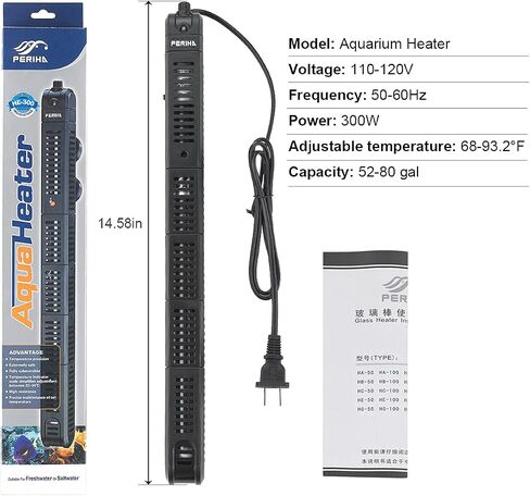 Periha 300W Black Aquarium Heater Fully Submersible Fast Heating Fish Turtle Tank Cuboid Safe Protective Case Heaters Temperature Adjustable for 80 Galloon in Saudi Arabia
