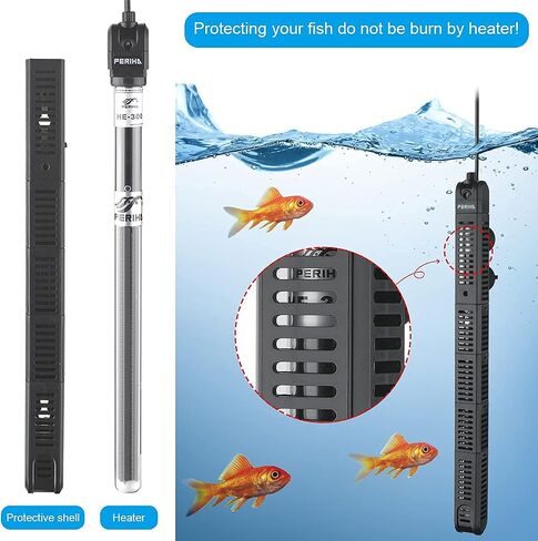 Periha 300W Black Aquarium Heater Fully Submersible Fast Heating Fish Turtle Tank Cuboid Safe Protective Case Heaters Temperature Adjustable for 80 Galloon in Saudi Arabia