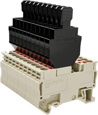 كتل طرفية لصمامات السكك الحديدية Din 10 قطع DP4-TFU(5X20)، 300 فولت 12 أمبير، 24-10AWG، 2 اتصال، موصل طرفي للدفع، مستوى واحد، بيج، كتلة طرفية للدفع، تركيب السكك الحديدية in Kuwait