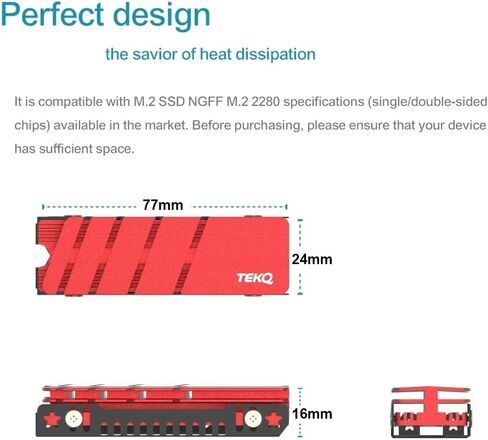 M.2 2280 SSD heatsink, Double-Sided Heat Sink, with Thermal Silicone pad for PC M.2 PCIE NVMe SSD or M.2 SATA SSD (RED) in Saudi Arabia