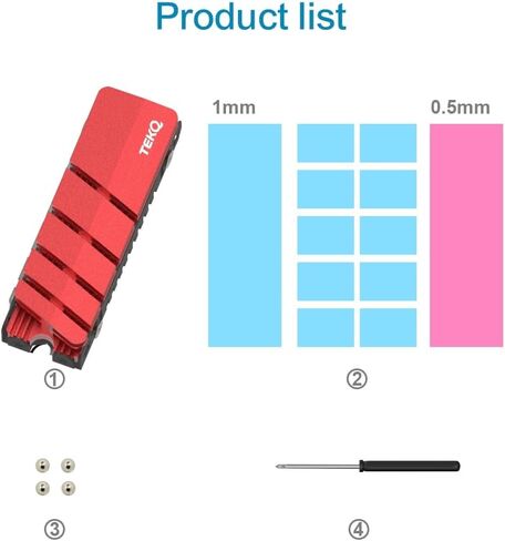 M.2 2280 SSD heatsink, Double-Sided Heat Sink, with Thermal Silicone pad for PC M.2 PCIE NVMe SSD or M.2 SATA SSD (RED) in Saudi Arabia