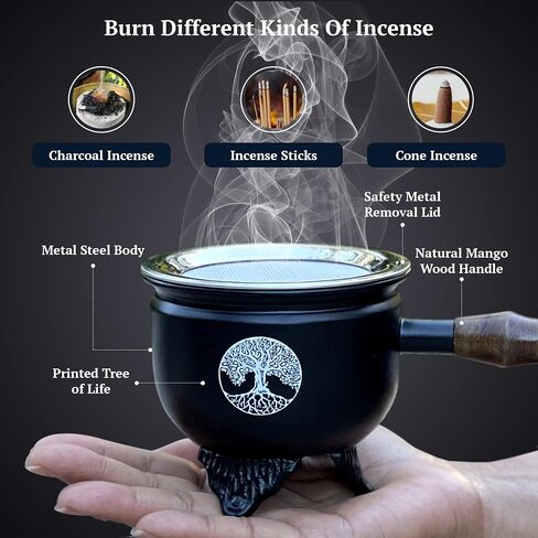 Large Metal Charcoal Incense Burner with Wooden Handle (Tree of Life) in Saudi Arabia