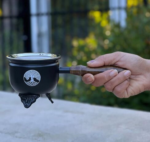 Large Metal Charcoal Incense Burner with Wooden Handle (Tree of Life) in Saudi Arabia
