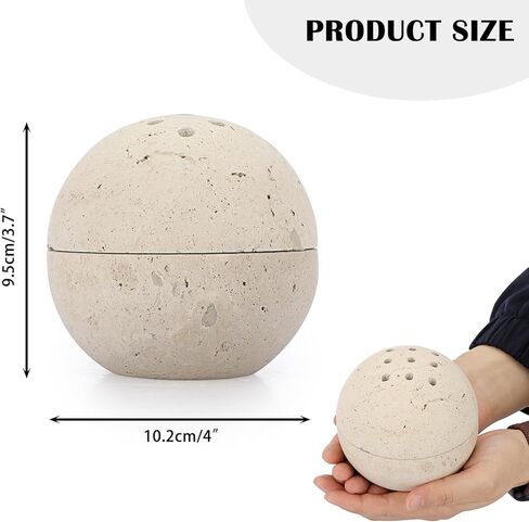 ELLDOO Natural Travertine Incense Cone Holder, Home Decor Handmade Ball Shape Incense Burner for Yoga Meditation SPA Reading, Beige in Kuwait