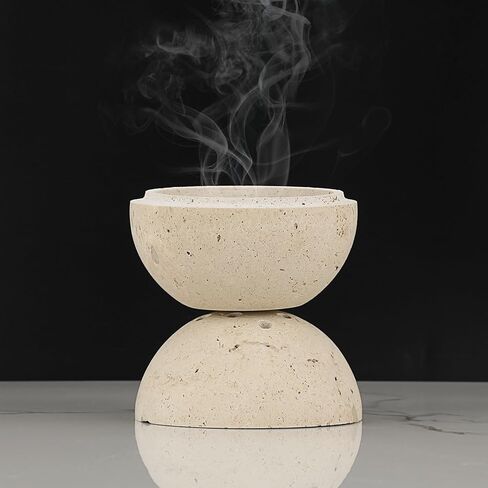 ELLDOO Natural Travertine Incense Cone Holder, Home Decor Handmade Ball Shape Incense Burner for Yoga Meditation SPA Reading, Beige in Kuwait