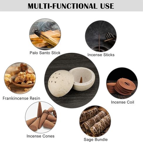 ELLDOO Natural Travertine Incense Cone Holder, Home Decor Handmade Ball Shape Incense Burner for Yoga Meditation SPA Reading, Beige in Kuwait