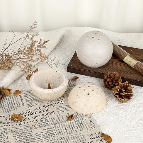 ELLDOO Natural Travertine Incense Cone Holder, Home Decor Handmade Ball Shape Incense Burner for Yoga Meditation SPA Reading, Beige in Kuwait