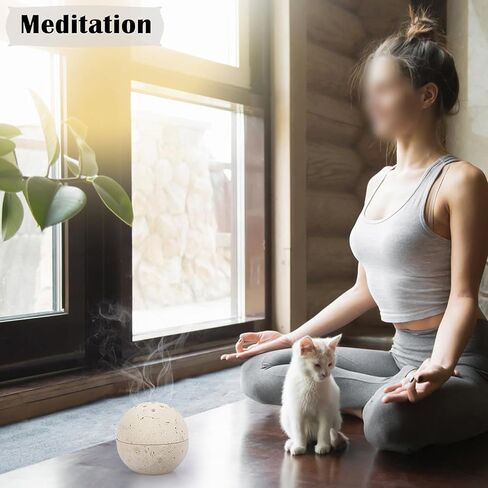 ELLDOO Natural Travertine Incense Cone Holder, Home Decor Handmade Ball Shape Incense Burner for Yoga Meditation SPA Reading, Beige in Kuwait