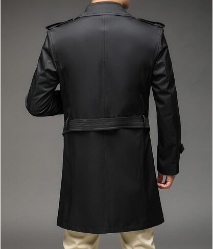 Men's Double Breasted Trench Coat Slim Fit Casual Windbreaker Notch Lapel Belted Long Jacket Overcoat in Saudi Arabia