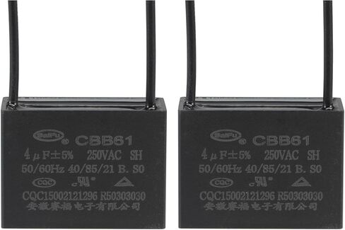 YOKIVE 2 Pack Ceiling Fan Capacitor CBB61, Metallized Polypropylene Film Capacitor Great for Fans Pumps Motors Running (4uF 250V AC 2 Wires 38x28x18mm) in Saudi Arabia