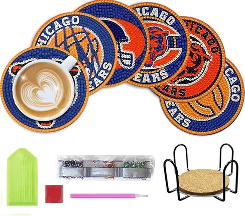 6PCS Diamond Art Painting Coaster with Holder, Football Diamond Art Coasters Kit, DIY Coasters with Cork Base 3 in Kuwait