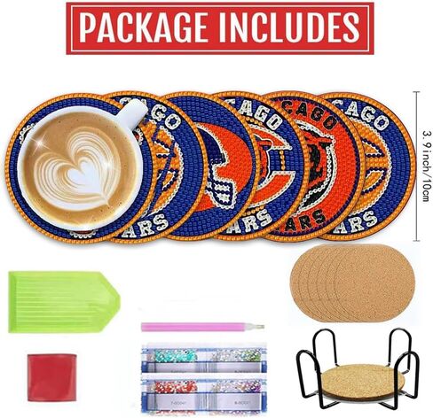 6PCS Diamond Art Painting Coaster with Holder, Football Diamond Art Coasters Kit, DIY Coasters with Cork Base 3 in Kuwait
