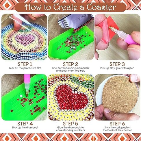 6PCS Diamond Art Painting Coaster with Holder, Football Diamond Art Coasters Kit, DIY Coasters with Cork Base 3 in Kuwait