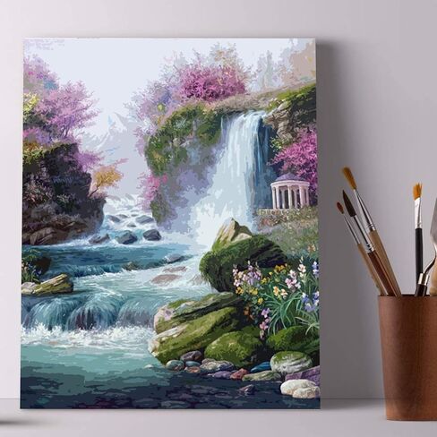 Mountains Waterfall Painting by Number Natural Scenery DIY Paint on Canvas, Paintwork with Paintbrushes Acrylic Paints,Perfect for Paint by Numbers for Adults and Kids Students Beginner 16x20 Inch in Saudi Arabia