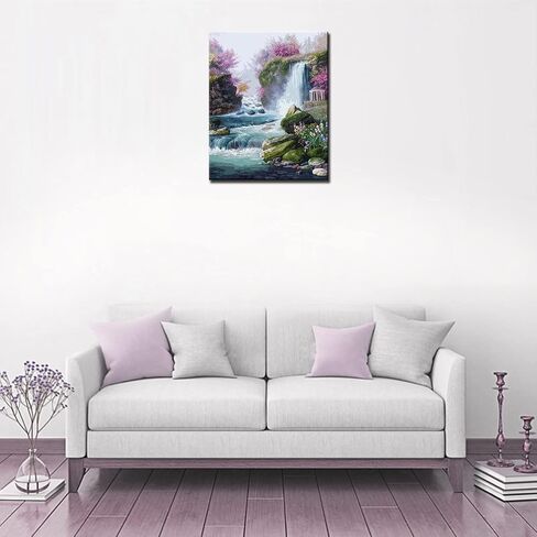 Mountains Waterfall Painting by Number Natural Scenery DIY Paint on Canvas, Paintwork with Paintbrushes Acrylic Paints,Perfect for Paint by Numbers for Adults and Kids Students Beginner 16x20 Inch in Saudi Arabia