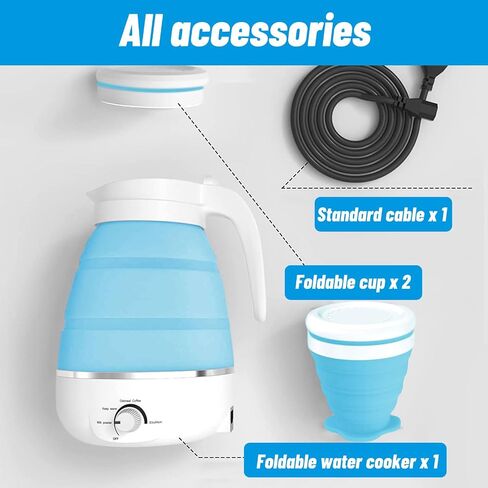 600ml Travel Electric Kettle, Portable Travel Foldable Electric Kettle Home Collapsible 5 Different Temperature Silicone Water Boiler and Tea Pot for Camping (Blue) in Saudi Arabia