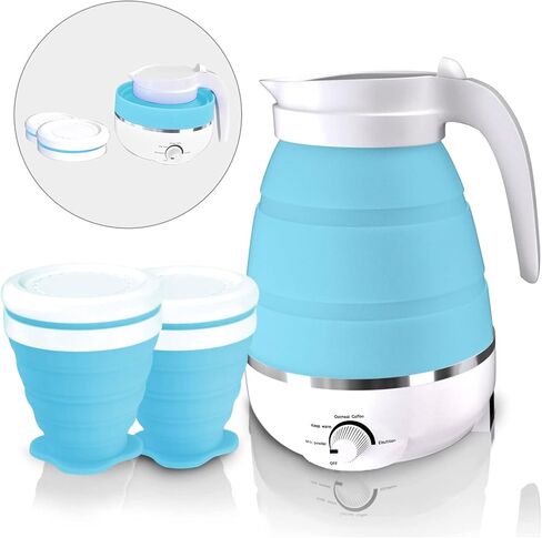 600ml Travel Electric Kettle, Portable Travel Foldable Electric Kettle Home Collapsible 5 Different Temperature Silicone Water Boiler and Tea Pot for Camping (Blue) in Saudi Arabia
