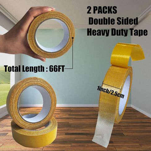 2 Packs Double Sided Heavy Duty Tape Multifunctional Fabric Tape High Stickness Strong 1inchx66ft(20m) Clear Thin Two Sided Tape for Clothes,Carpet,Mounting,Balloon,Wig (1inchx66ft(20m)) in Saudi Arabia