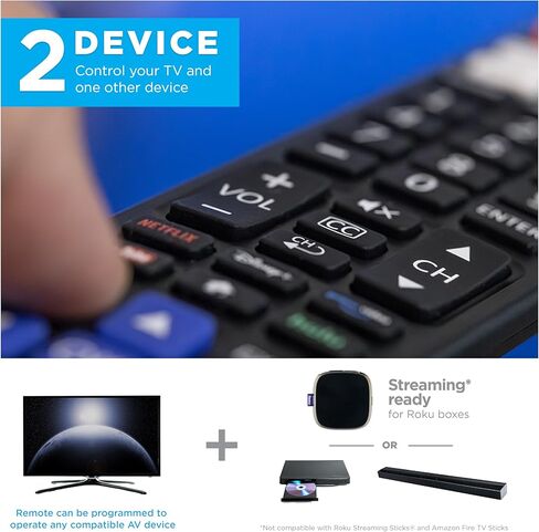 UltraPro Backlit One Touch بديل الاقتران الفوري عن بعد مبرمج مسبقًا لأجهزة Samsung وSony وLG وVizio وRoku TV 2 جهاز 80830 in Kuwait