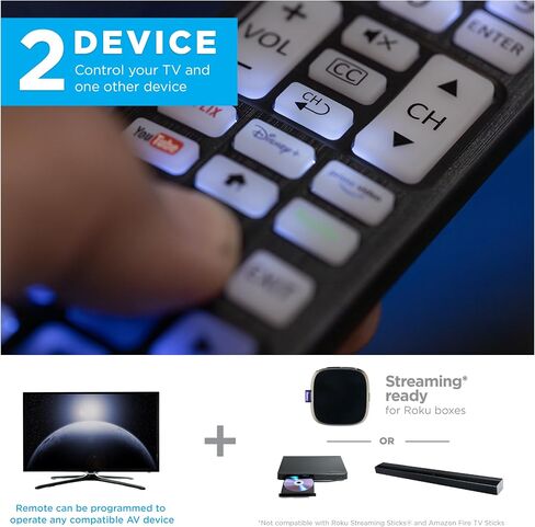 UltraPro Backlit One Touch بديل الاقتران الفوري عن بعد مبرمج مسبقًا لأجهزة Samsung وSony وLG وVizio وRoku TV 2 جهاز 80830 in Kuwait