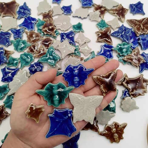 بلاط سيراميك مزجج للحرف اليدوية، بلاط فسيفساء بورسلين بنمط حشرات عشوائية 1 رطل للحرف اليدوية، فراشة نحلة اليعسوب لمشاريع فنية الفسيفساء والديكورات الخارجية in Kuwait