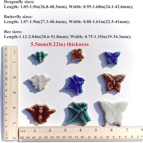 بلاط سيراميك مزجج للحرف اليدوية، بلاط فسيفساء بورسلين بنمط حشرات عشوائية 1 رطل للحرف اليدوية، فراشة نحلة اليعسوب لمشاريع فنية الفسيفساء والديكورات الخارجية in Kuwait