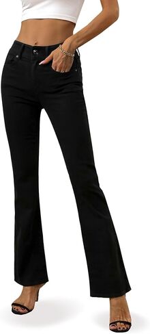 بنطال جينز OFLUCK النسائي عالي الارتفاع ريترو فلير بمقاس نحيف مناسب للشارع عصري ذو جرس سفلي in Kuwait