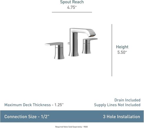 Moen T6708-9000 Genta صنبور حمام واسع النطاق بمقبضين مع صمام، كروم in Kuwait