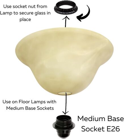 LIGHTACCENTS غطاء مصباح زجاجي كهرماني مرمري بديل لمصابيح الأرضية - ظلال مصابيح لمصابيح الأرضية ذات قاعدة متوسطة مقبس E26 - غطاء مصباح أرضي - مصباح أرضي بديل غطاء مصباح زجاجي (كهرماني) in Kuwait