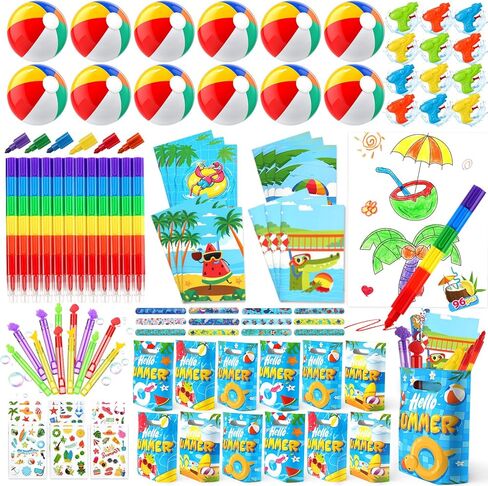 هدايا حفلات حمام السباحة، هدايا حفلات الشاطئ للأطفال 3-4-5-8-12، 96 قطعة من أكياس الهدايا الجيدة للأطفال ألعاب الصيف، كرات الشاطئ، أقلام التلوين، كتب التلوين ألعاب حمام السباحة على الشاطئ للأطفال الذين تتراوح أعمارهم بين 4-8-12 لوازم حفلات حمام السباحة in Kuwait