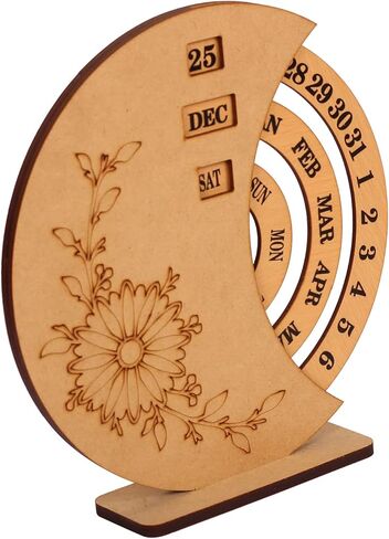 تقويم دائم 8.5 بوصة ديكور خشبي للمنزل والمكتب - قرص خشبي عتيق تقويم مكتب دائم بني in Kuwait