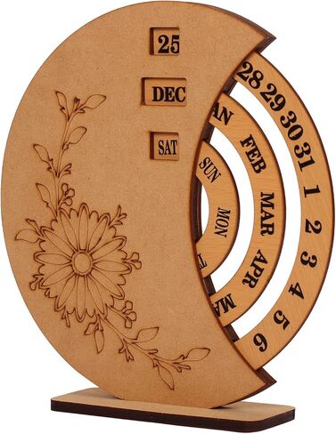 تقويم دائم 8.5 بوصة ديكور خشبي للمنزل والمكتب - قرص خشبي عتيق تقويم مكتب دائم بني in Kuwait